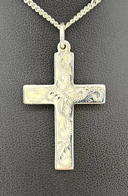 Hand Engraved Sterling Silver Cross Pendant 5.2g ( 35 x 25 x 2.0mm)