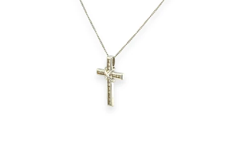 0.20ct Natural Diamond & 9ct White Gold Cross Pendant ( 20.5 x 13.5 x 2.7mm) 1.19g