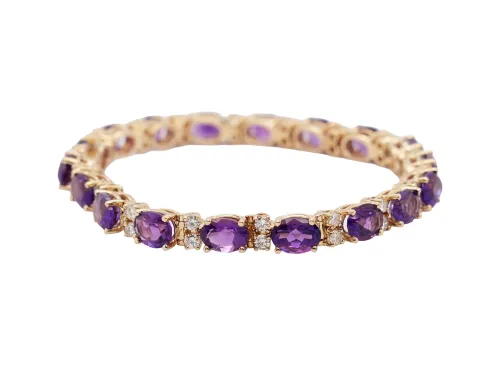 19.80ct Amethyst & Diamond Tennis Bracelet- 14ct Gold 7.5 Inch 15.81g