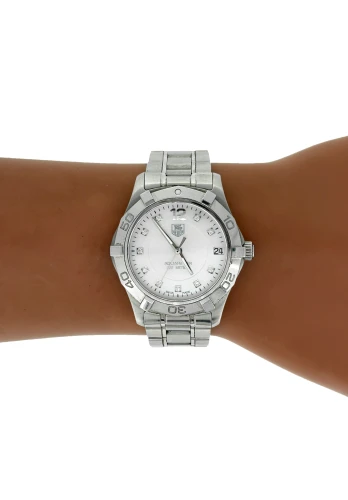 Ladies 32mm Tag Heuer Aquaracer - Mother of Pearl/Diamond Dial 2015 Box & Papers - Stainless Steel Model: WAF1312/BA0817