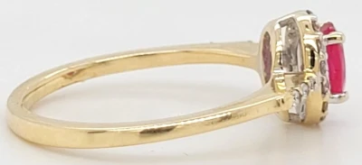 0.75ct Ruby & Diamond Halo Ring 9ct Gold 2.1g Size N