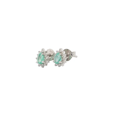 0.40ct Emerald & 0.15ct Diamond Stud Earrings -9ct White Gold 0.9g