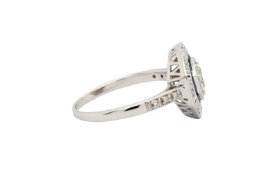 0.95ct Natural Sapphire & Diamond Halo Ring - 18ct White Gold 3.6g
