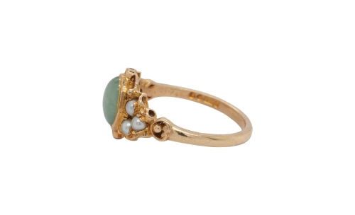 Jade & Seed Pearl Dress Ring -9ct Gold 2.8g