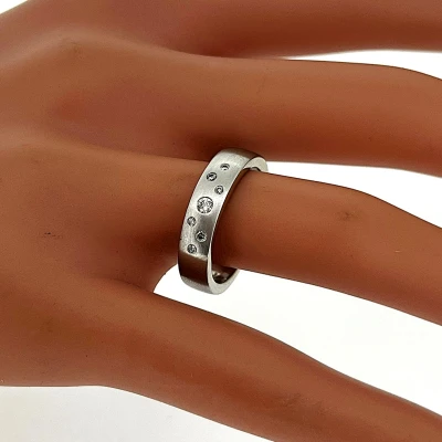 0.10ct Diamond & 9ct White Gold BRUSHED 5mm Slight Court Wedding Band 6.3g