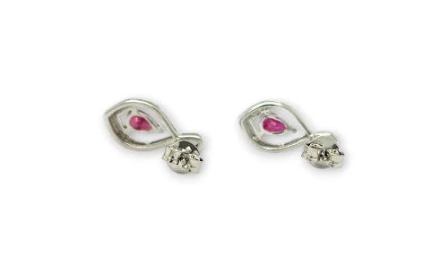 0.90ct Natural Ruby & Diamond Stud Earrings-9ct White Gold (12,5 x 6.0mm) 1.5g