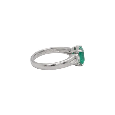 1.35ct Emerald & 0.34ct Diamond  Solitaire Ring- Platinum 5.8g