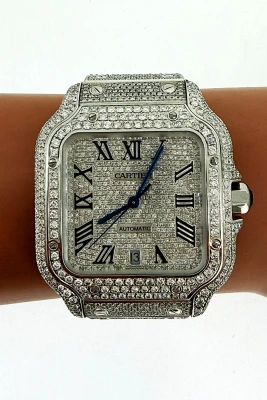 Santos De Cartier 38mm Stainless Steel -FULL DIAMOND - 2025 Box & Papers Model: WSSA-0018