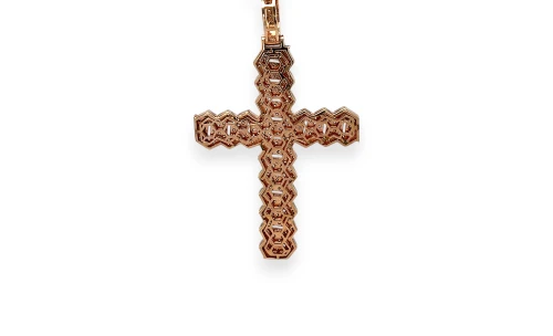 3.72ct Natural Diamond & 14ct Rose Gold Cuban Style Cross Pendant (73.0 x 44.0 x 3.5mm) 15.02g