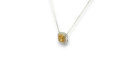 0.40ct Yellow & White Diamond Pendant 18ct White Gold 1.8g 16inch