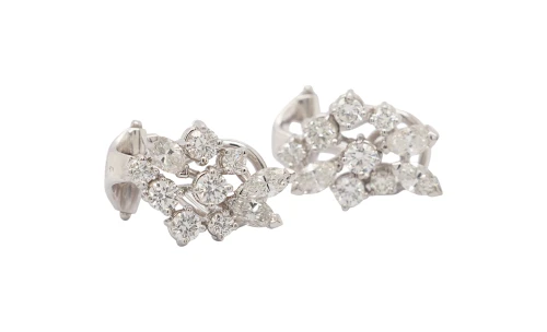 1.50ct Natural Diamond & 18ct White Gold (15.5 x 10.0mm ) Fancy Clip On Earrings 5.58g