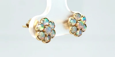 Opal & 9ct Gold Cluster Stud Earrings 1.4g