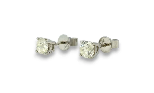 1.00ct Natural Diamond & 18ct White Gold Solitaire Stud Earrings 1.58g