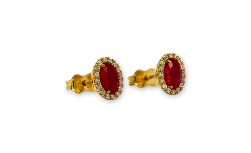 9ct Gold - Red & White CZ Halo Stud earrings (10 x 8.0mm) 1.6g