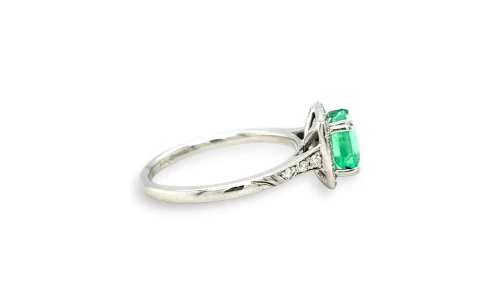 1.30ct Natural Emerald & Diamond Solitaire Ring- 18ct White Gold 3.59g