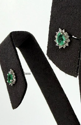 0.40ct Emerald & 0.15ct Diamond Stud Earrings -9ct White Gold 0.9g
