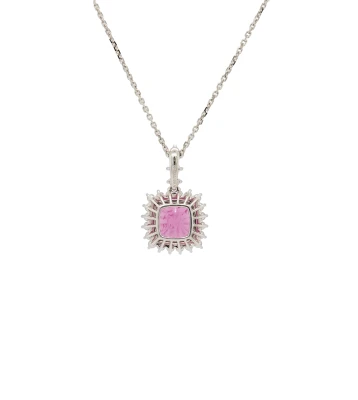 5.77ct Natural Pink Sapphire/Diamond & 18ct White Gold Pendant-5.61g
