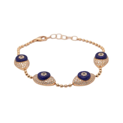 1.40ct Natural Diamond & Lapis EYE Bracelet- 18ct Rose Gold7.5 Inch- 10.07g