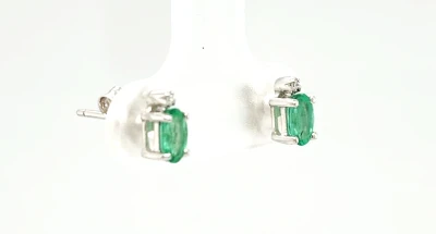 0.80ct Emerald & 0.02ct Diamond Stud Earrings 9ct White Gold 0.7g