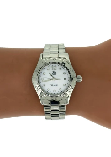 Ladies Tag Heuer Aquaracer-Stainless Steel Mother of Pearl & Diamond Dial - 2009 Box & Papers WAF1415