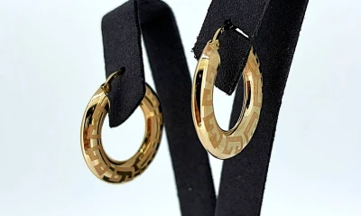 9ct Gold Greek Key Hoop Earrings 3.1g ( 27mm x 4.0mm)