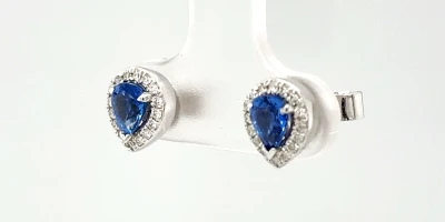 0.66ct Tanzanite & 0.16ct Diamond Stud Earrings 18ct White Gold 2.6g