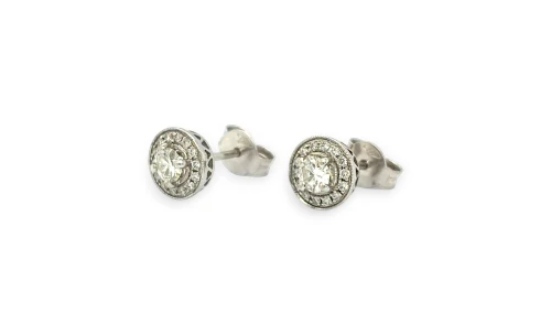 0.55ct Natural Diamond & 18ct White Gold 7.5mm Halo/Stud Earrings 2.0g