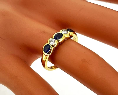 0.60ct Sapphire & 0.20ct Diamond 18ct Gold Ring 3.3g