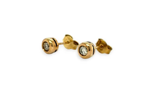 0.40ct Natural Diamond & 9ct Gold 6mm Bevel Set Stud Earrings 1.8g