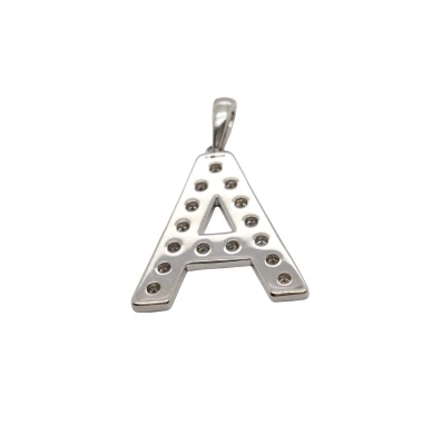 0.81ct Natural Diamond & 9ct White Gold -Initial A- Pendant (34.5mm x 28.00mm) 4.15g