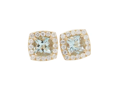1.58ct Aquamarine & 0.53ct Diamond Halo/Stud Earrings 9ct Gold 3.48g