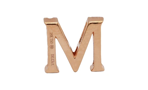 0.13ct Natural Diamond & 18ct Rose Gold -Initial M - Pendant ( 11.00 x 12.3mm) 2.11g