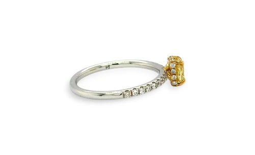 0.76ct Natural Yellow/White Diamond & 18ct White Gold Solitaire Ring (Hidden Halo) 2.3g