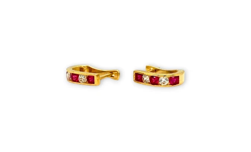9ct Gold Red & Clear CZ Channel Set Huggies 1.1g