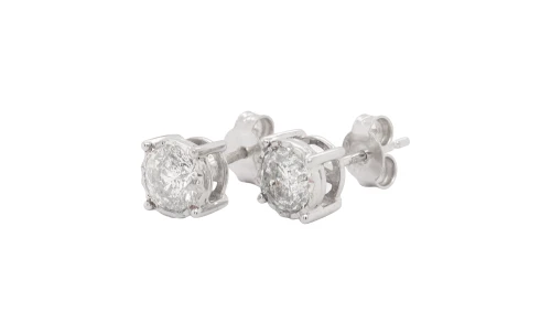 1.90ct Natural Diamond & 9ct White Gold 7.3mm Illusion Set Stud Earrings 2.1g