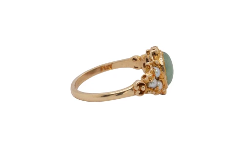 Jade & Seed Pearl Dress Ring -9ct Gold 2.8g