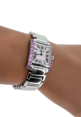 Cartier 20mm Tank Pink Mop Dial Pink Sapphire Circa 2015