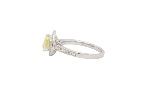 0.84ct Natural Yellow/White Diamond & 18ct White Gold Halo Ring 3.6g