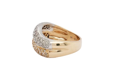0.75ct Diamond & 2 Tone 9ct Gold Wavey Dress Ring/Band 7.3g
