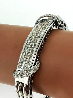 4.00ct Natural Diamond & 14ct White Gold 16.5mm Bangle 7.5 Inch - 45.17g