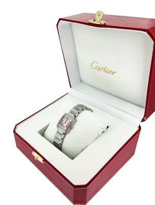 Cartier 20mm Tank Pink Mop Dial Pink Sapphire Circa 2015