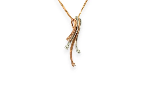 0.04ct Natural Diamond & 9ct Rose/White Gold 4 Bar Drop Pendant (31.5 12.7 x 2.0mm) 1.76g