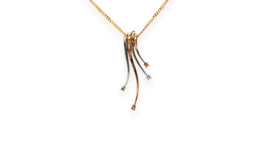 0.04ct Natural Diamond & 9ct Rose/White Gold 4 Bar Drop Pendant (31.5 12.7 x 2.0mm) 1.76g