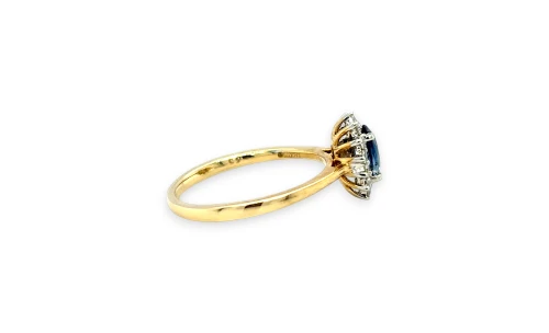1.32ct Natural Sapphire & Diamond Halo Ring - 9ct Gold 2.4g