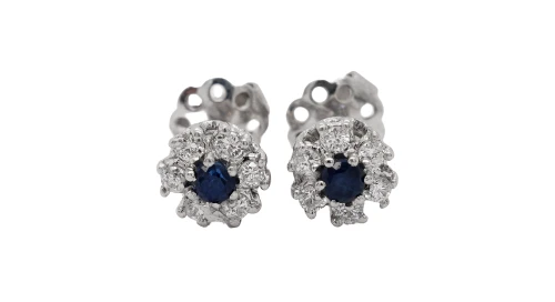 0.30ct Sapphire & 0.25ct Diamond Cluster Stud Earrings -18ct White Gold 2.24g