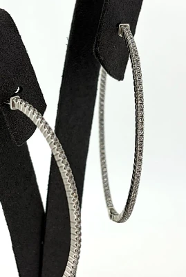 Solid Silver & Cubic Zirconia Oval Hinged Hoop Earrings 9.7g ( 55.5 x 46 x 1.8mm)