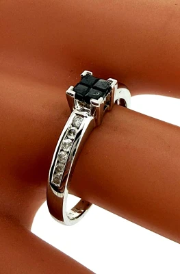 0.33ct Black & White Diamond Solitaire- 9ct White Gold 1.95g