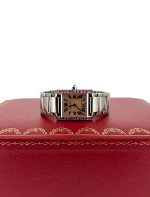 Cartier 20mm Tank Pink Mop Dial Pink Sapphire Circa 2015