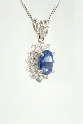 2.31ct Sapphire & 0.80ct Diamond Platinum Pendant 5.4g 16/18inch