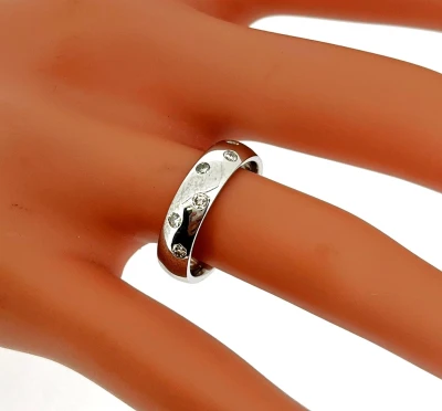 0.07ct Natural Diamond & 18ct White Gold 5mm Court Band 6.3g